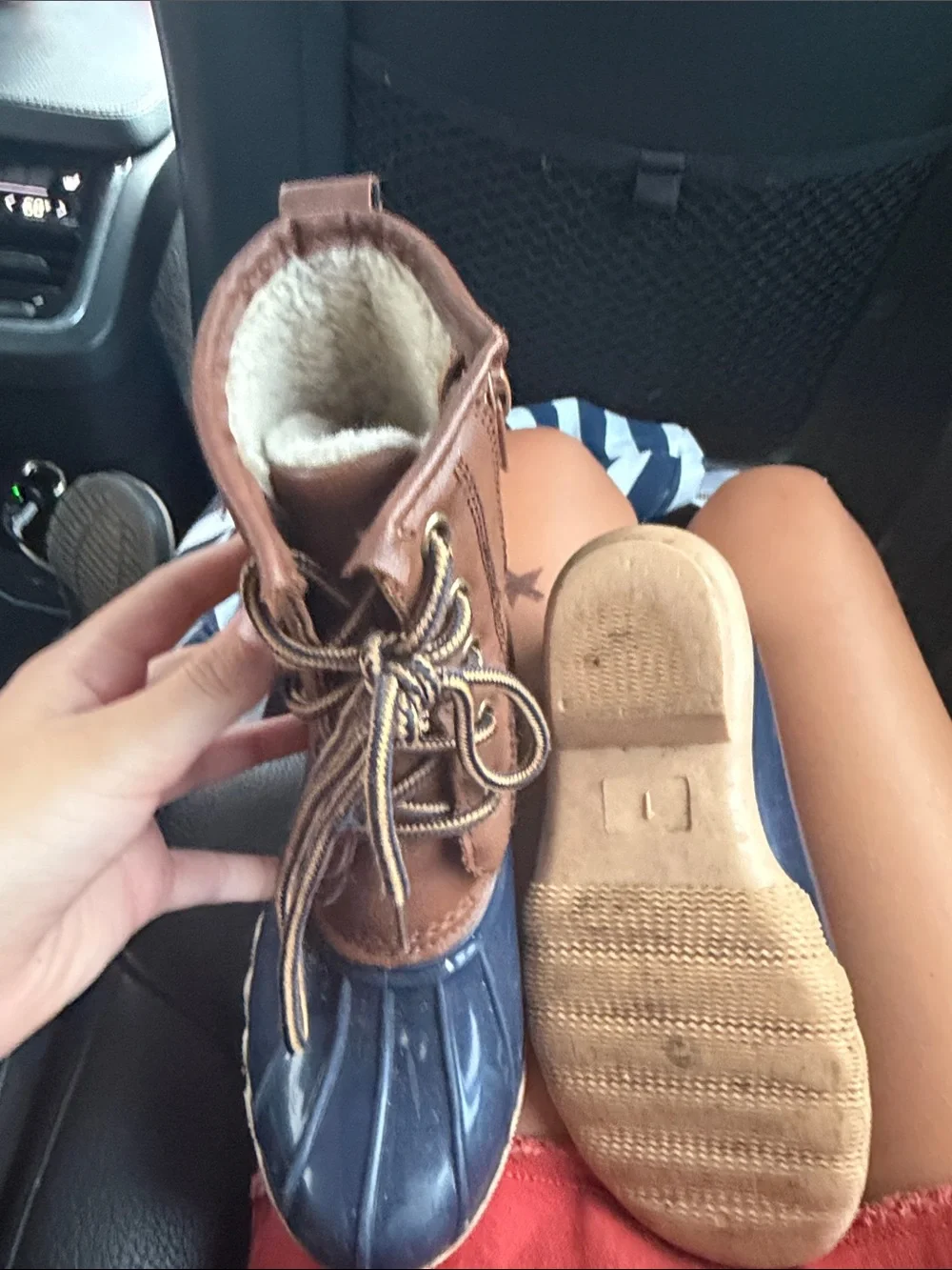 Kids Brown and Navy Winter Duck Boots with Side Zip